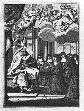 St. Francois de Salles (1567-1622) Giving the Rule of the Visitation to St. Jeanne de Chantal (1572-