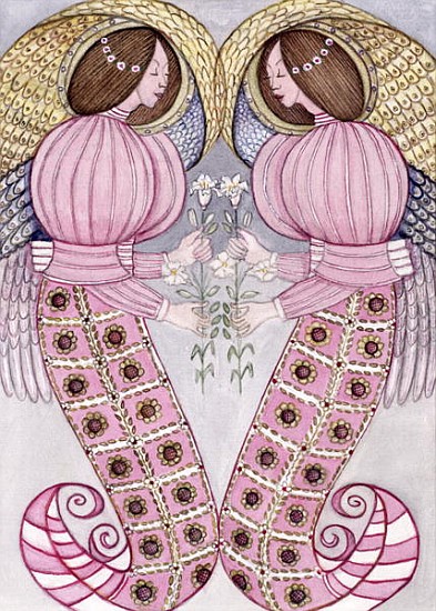 Two angels holding tiger lilies, 1995 (w/c)  from  Gillian  Lawson