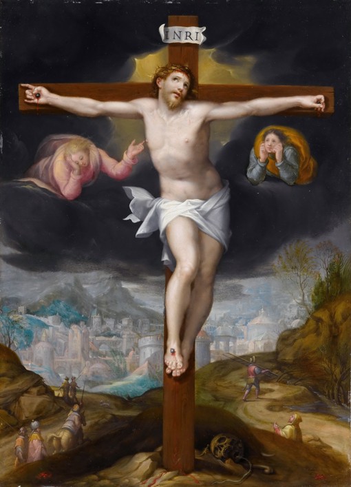 Christ on the Cross between two angels from Gillis Mostaert