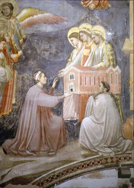 The Last Judgement, detail of the patron Enrico Scrovegni presenting a model of the church from Giotto (di Bondone)