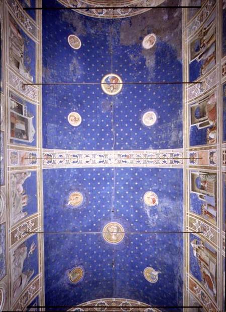 View of the ceiling vault with medallions depicting Christ, Madonna and Child and the Doctors of the from Giotto (di Bondone)