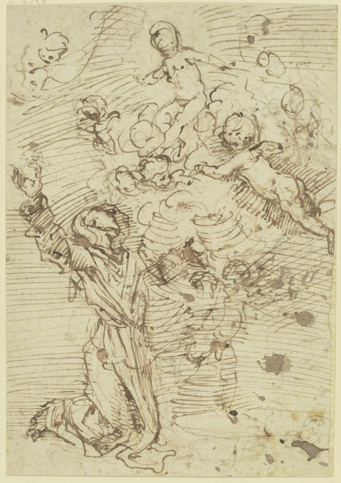 Der Heilige Franziskus vor Engel kniend from Giovanni Andrea Sirani