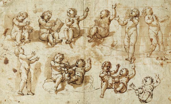 Studies of Putti (pen, ink, wash and chalk) - Detail from Giovanni Baglione