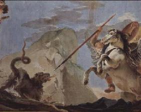 Bellerophon, riding Pegasus, slaying the Chimaera