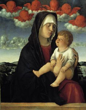 Bellini, Giovanni c.1430 - 1516. -''Mary and Child'' (Madonna dei cherubini rossi), c.1500. - Oil on