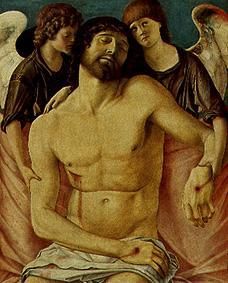 Dead Christ of two mourning angels supported. from Giovanni Bellini