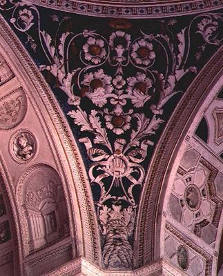 The loggia, detail of a spandrel in the vault decorated with floral reliefs, 1520's (stucco) from Giovanni da Udine