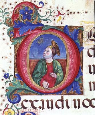 Ms 542 f.53r Historiated initial 'O' depicting a male saint from a psalter written by Don Appiano fr from Giovanni di Guiliano Boccardi