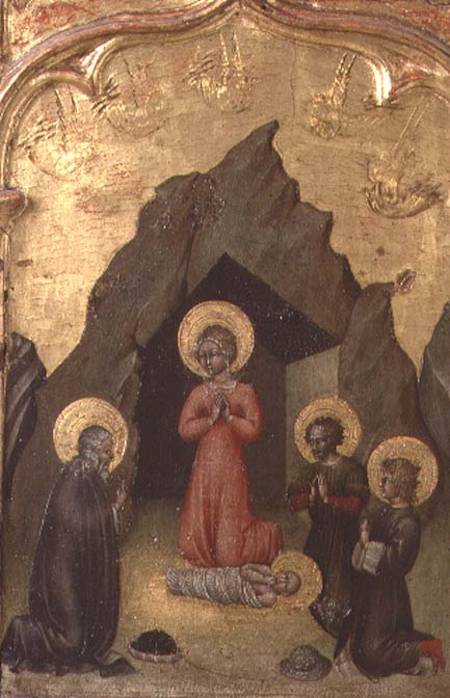 Adoration of the Child by the Virgin, St. Joseph and two saints from Giovanni  di Paolo di Grazia
