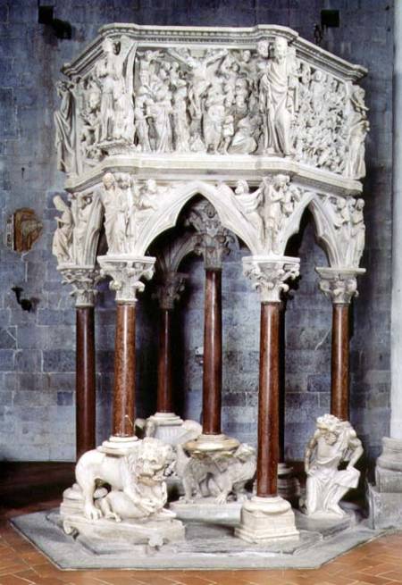 Hexagonal pulpit with dramatic reliefs from Giovanni  Pisano