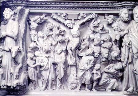 Crucifixion scene: detail of relief from the top of the hexagonal pulpit designed from Giovanni Pisano