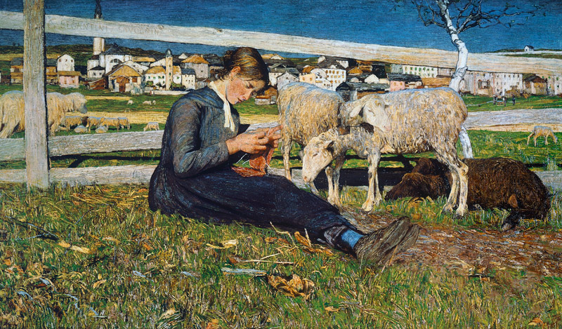 A Girl Knitting from Giovanni Segantini