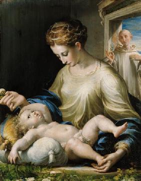 Maria with the child and St. Bruno.