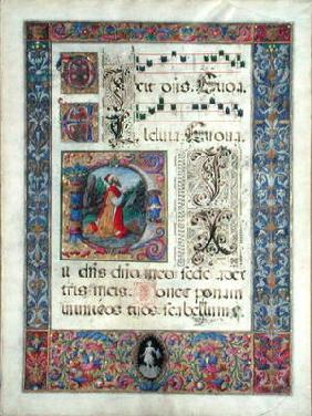 Page from a manuscript with a historiated initial 'D' depicting King David, c.1480 (vellum)