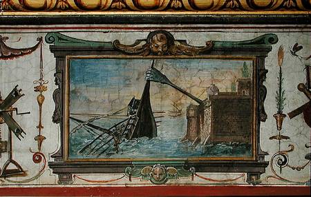 An device that allowed Archimedes (c.287-12 BC) to drag a ship ashore, Stanza della Mattematica from Giulio Parigi