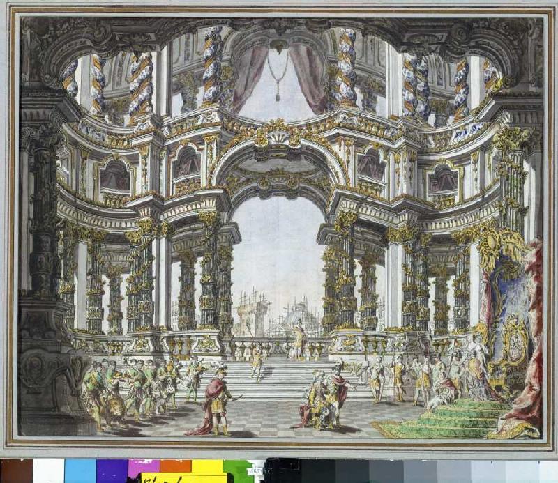 Stage set outline to Pietro Metastasios Didone Abbandonata. Dresden from Giuseppe Bibiena