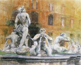Fountain in the Piazza Navona, Rome, 1982 (w/c and gouache on paper) 