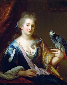 Portrait of a Lady feeding a parrot