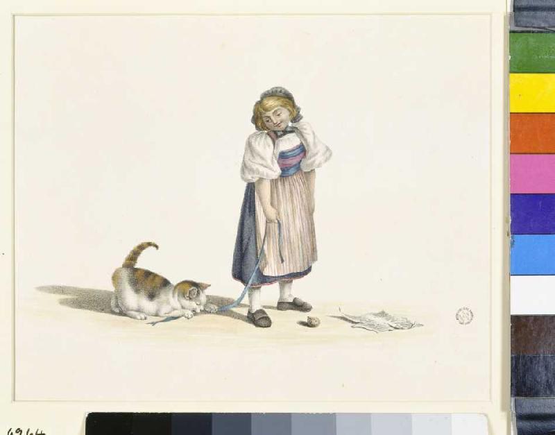 Girl, playing with cat. from Gottfried Mind