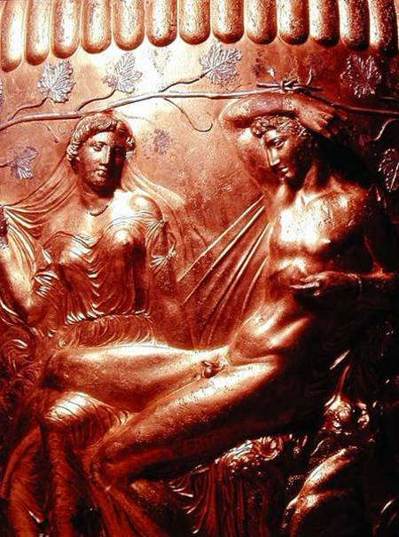 Detail of the Dherveni Krater depicting Dionysius and Ariadne from Greek