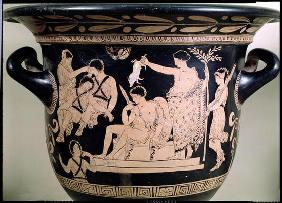 Orestes as a Suppliant at the Shrine of Apollo in Delphi, detail from an Attic red-figure krater, at