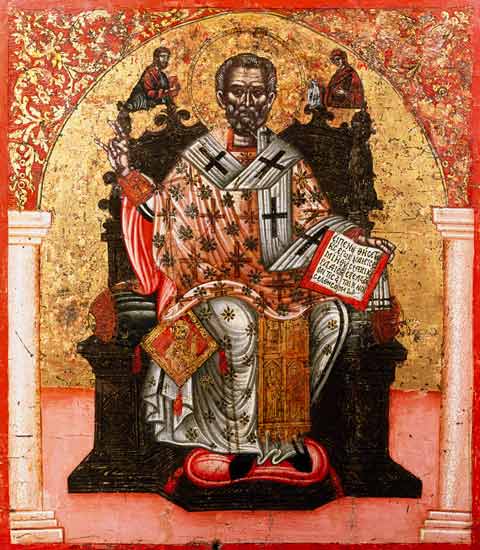 St. Nicholas enthroned, icon, from Thessalonica from Greek School