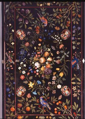 Florentinische Pietra-Dura  Tischplatte mit Marmor- und Lapislazuli-Intarsien