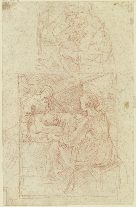 Heilige Familie, das Kind liegt im Bett, oben ein zweiter Entwurf from Guido Reni