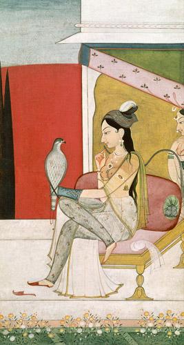 Lady with a Hawk, Pahari Style, Punjab Hills