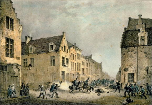 Diversion of a Dutch Division at the Porte de Flandre, Brussels, 23rd September 1830, engraved by Je from Gustave Adolphe Simoneau