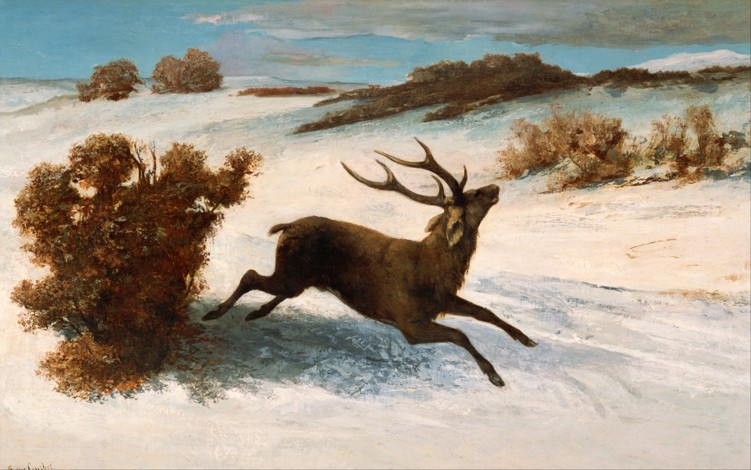 Deer Running in the Snow from Gustave Courbet
