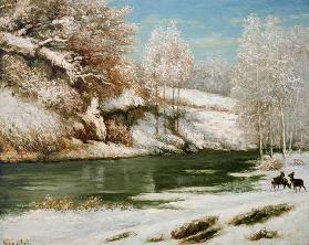 Winterlandschaft mit Rotwild