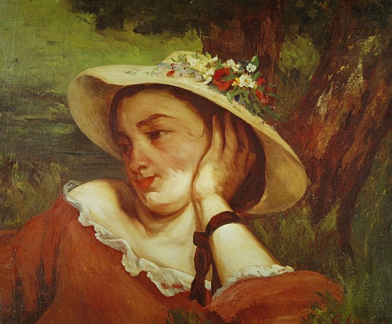 Woman in a Straw Hat with Flowers, c.1857 from Gustave Courbet