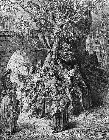 Crowd of onlookers and spectators at the wedding, scene from ''The Rime of the Ancient Mariner'' S.T from Gustave Doré