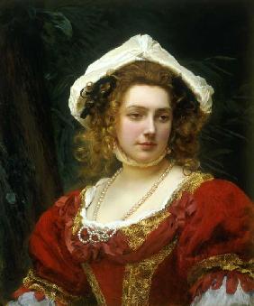 Portrait einer Dame in einem roten Samtkleid.