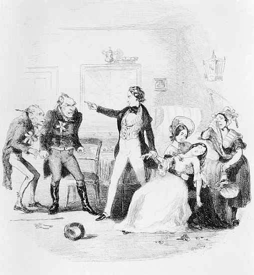 Nicholas congratulates Arthur Gride on his wedding morning, illustration from `Nicholas Nickleby'' C from Hablot Knight (Phiz) Browne