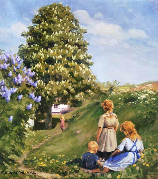 Playing children in spring landscape. from Hans Andersen Brendekilde