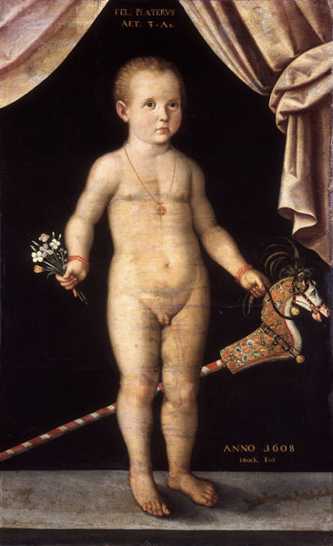 Portrait of 3-year-old Felix flat II. with hobby-horse. from Hans Bock d.Ä.