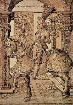 Emperor Maximilian I riding a horse, 1518 (engraving)