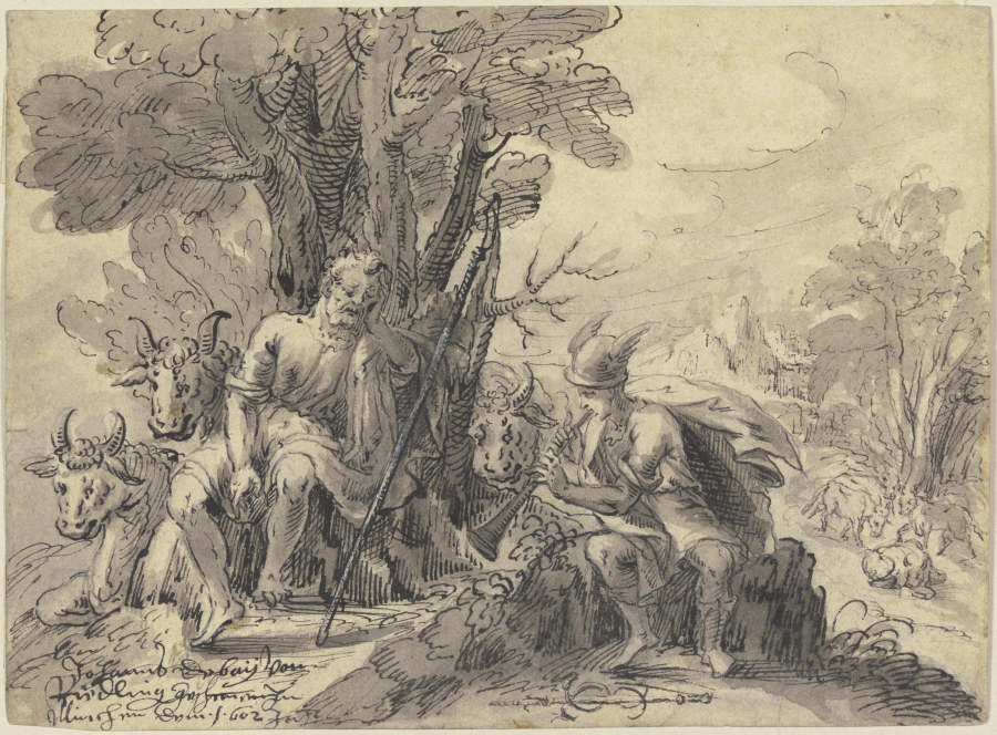 Argus mit seiner Herde unter einem Baum sitzend from Hans Depay