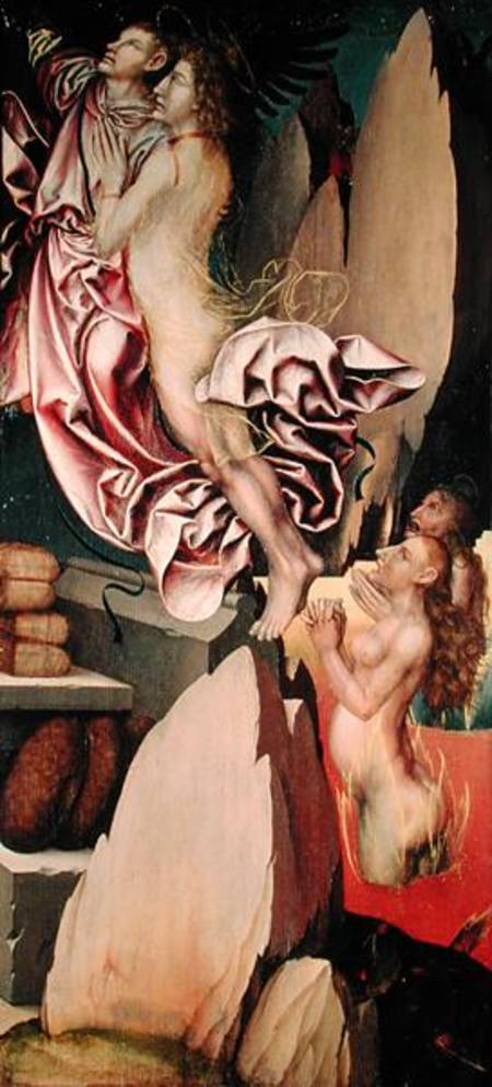 Bugnon altarpiece, left hand panel depicting the deliverance of a soul from purgatory from Hans Fries