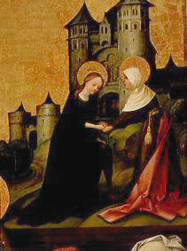 The visitation Mariae detail from temple walk Mariae, Weingartner altar from Hans Holbein the Elder