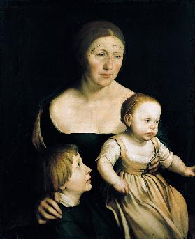 Family picture. The wife of the artist with the two older children