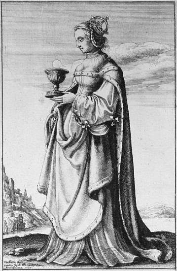 St. Barbara, etched by Wenceslaus Hollar from Hans Holbein the Younger (workshop)