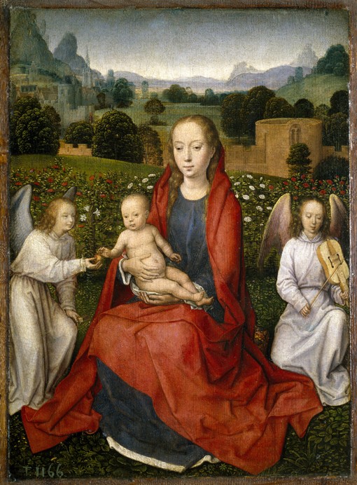 Virgin and child and two angels from Hans Memling