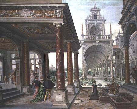 Cappricio of palace architecture with Figures Promenading from Hans or Jan Vredeman de Vries