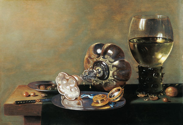 A still life with glass of wine, tazza and a pewter plate from Hans van Sant