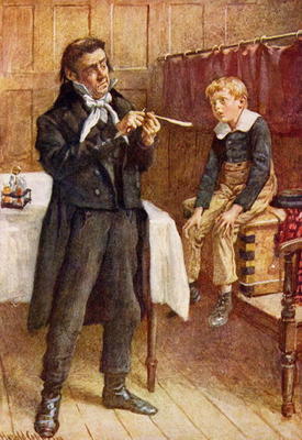 Mr Wackford Squeers and the New Pupil, illustration for 'Character Sketches from Dickens' compiled b from Harold Copping