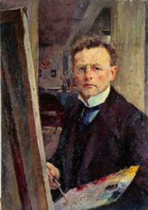 Self-portrait at the easel. from Heinrich Eduard Linde-Walther