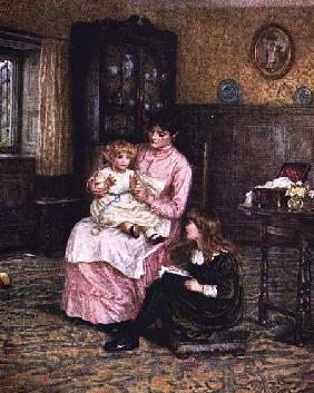 Mother playing with children in an interior
